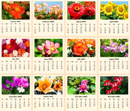 2027 CD-Style Desk Calendar 12 Months Calendar (Flowers)