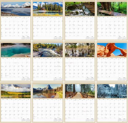 2027 Wall Calendar Spiral-bound Twin-Wire Binding - 12 Months Planner - Large Ruled Blocks with Julian Dates - (National Parks)
