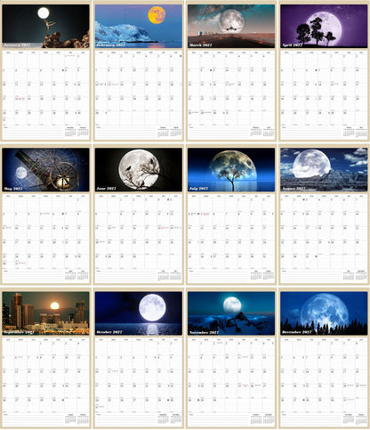 2027 Wall Calendar Spiral-bound Twin-Wire Binding - 12 Months Planner - Large Ruled Blocks with Julian Dates - (Lunar)