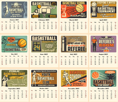 2027 CD-Style Desk Calendar 12 Months Calendar (Basketball)