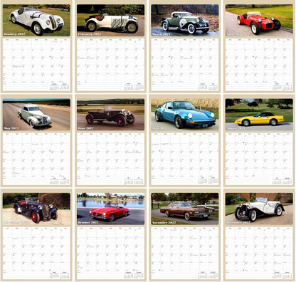 2027 Calendar Magnetic Peel & Stick 12 Months 8.5" x 11" Classic Cars