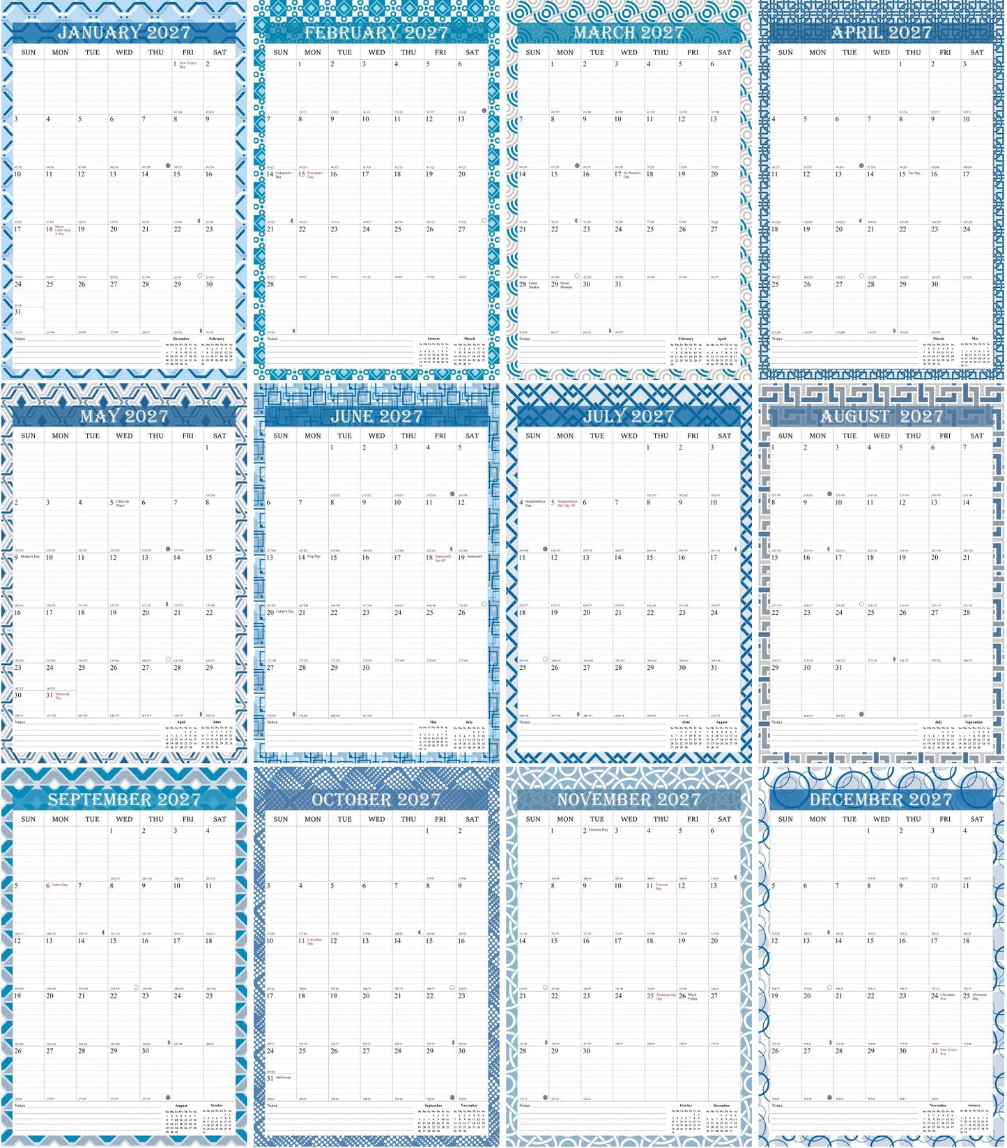 2027 Wall Calendar Spiral-Bound Twin-Wire Binding - 12 Months  03