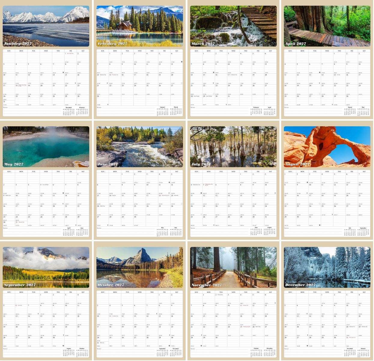 2027 Calendar Magnetic Peel & Stick 12 Months 8.5" x 11" National Parks