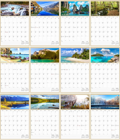 2027 Wall Calendar Spiral-bound Twin-Wire Binding - 12 Months Planner - Large Ruled Blocks with Julian Dates - (The Great Outdoors)