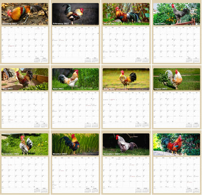 2027 Calendar Magnetic Peel & Stick 12 Months 8.5" x 11" Roosters