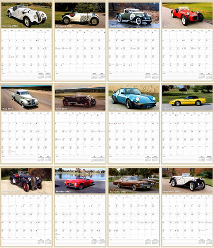 2027 Wall Calendar Spiral-bound Twin-Wire Binding - 12 Months Planner - Large Ruled Blocks with Julian Dates - (Classic Cars)