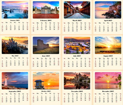 2027 CD-Style Desk Calendar 12 Months Calendar (Sunset&Sunrise)