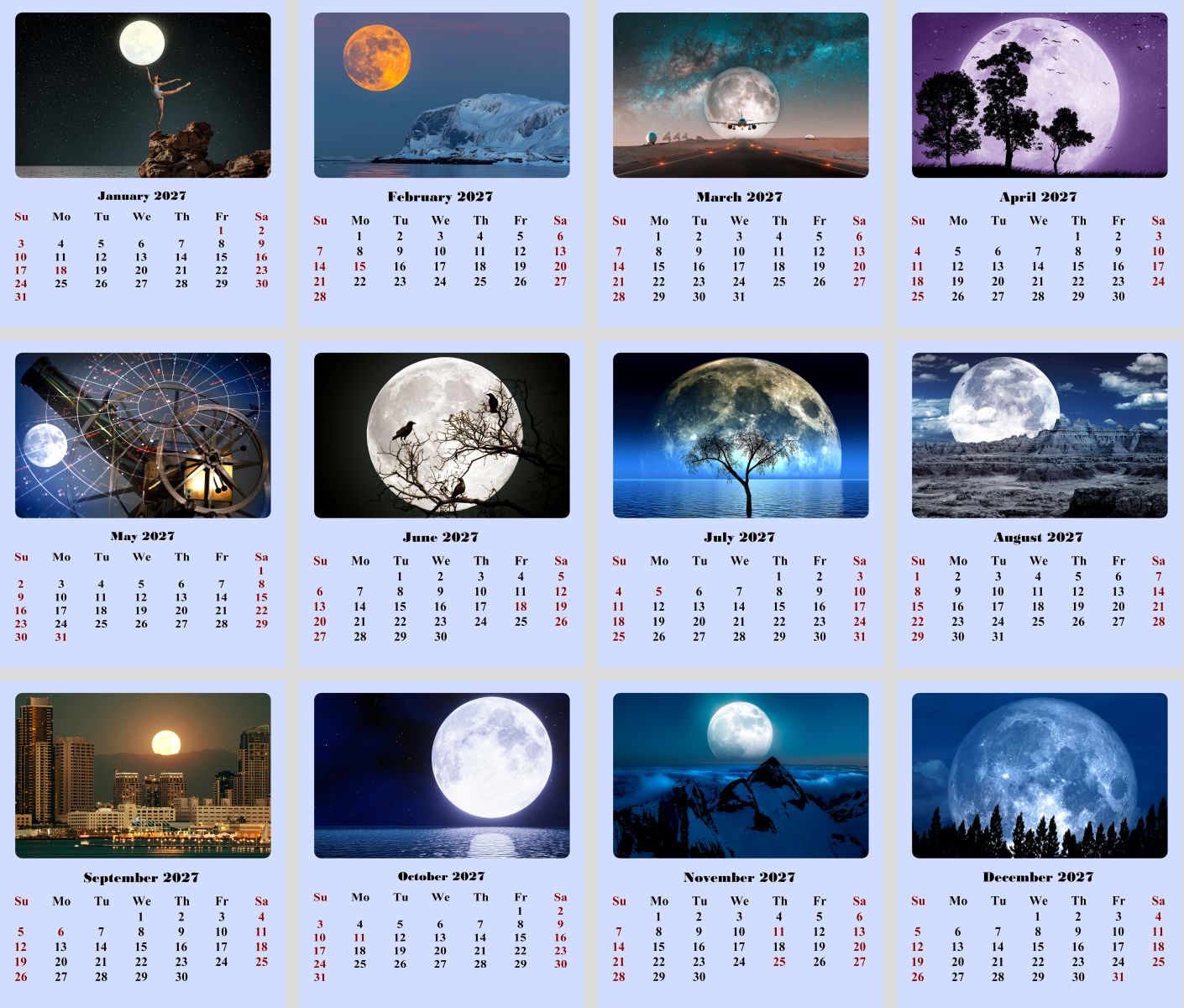 2027 CD-Style Desk Calendar 12 Months Calendar (Lunar)