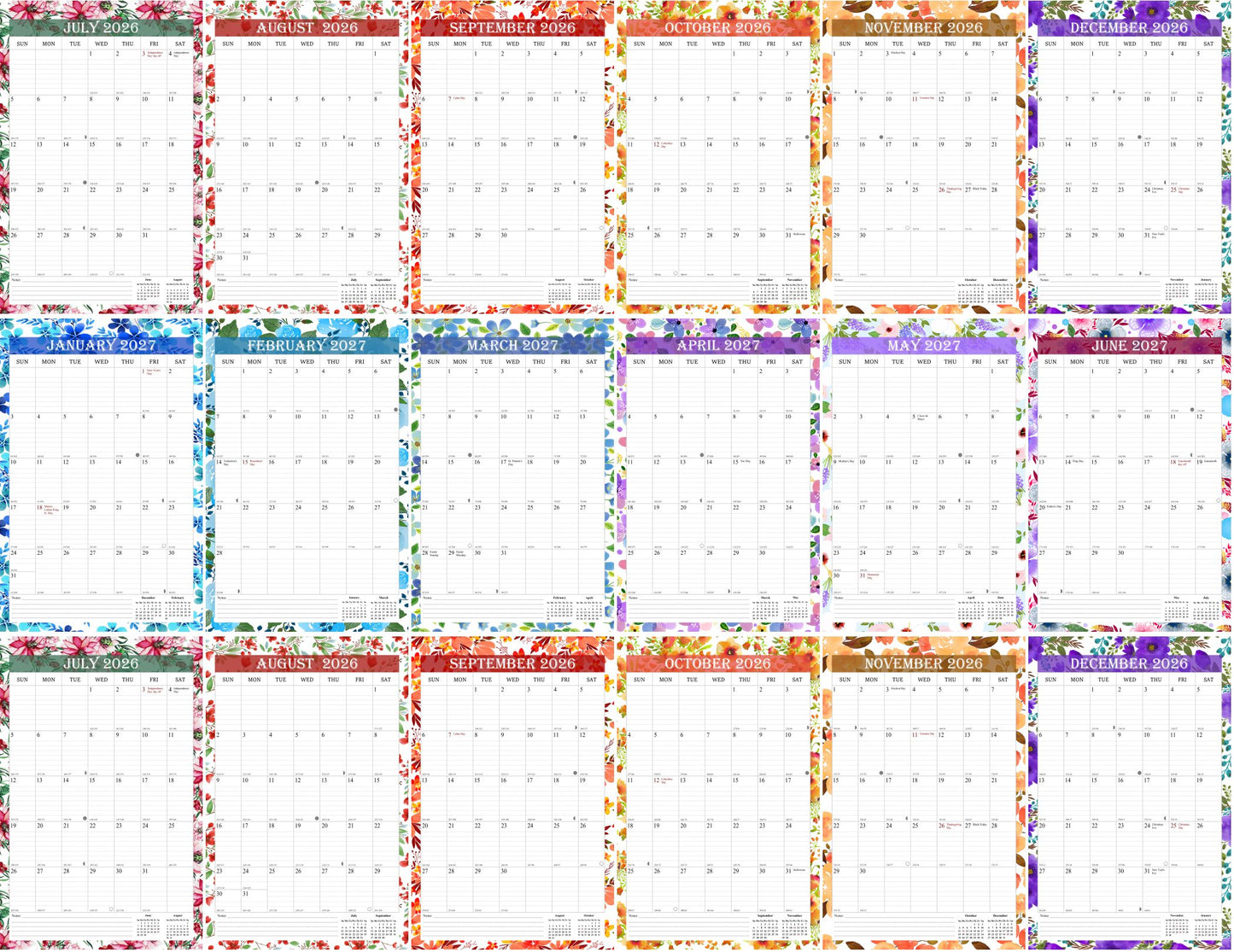 2026-2027 Wall Calendar Spiral-bound Twin-Wire Binding - 18 Months 8.5" x 11" 01