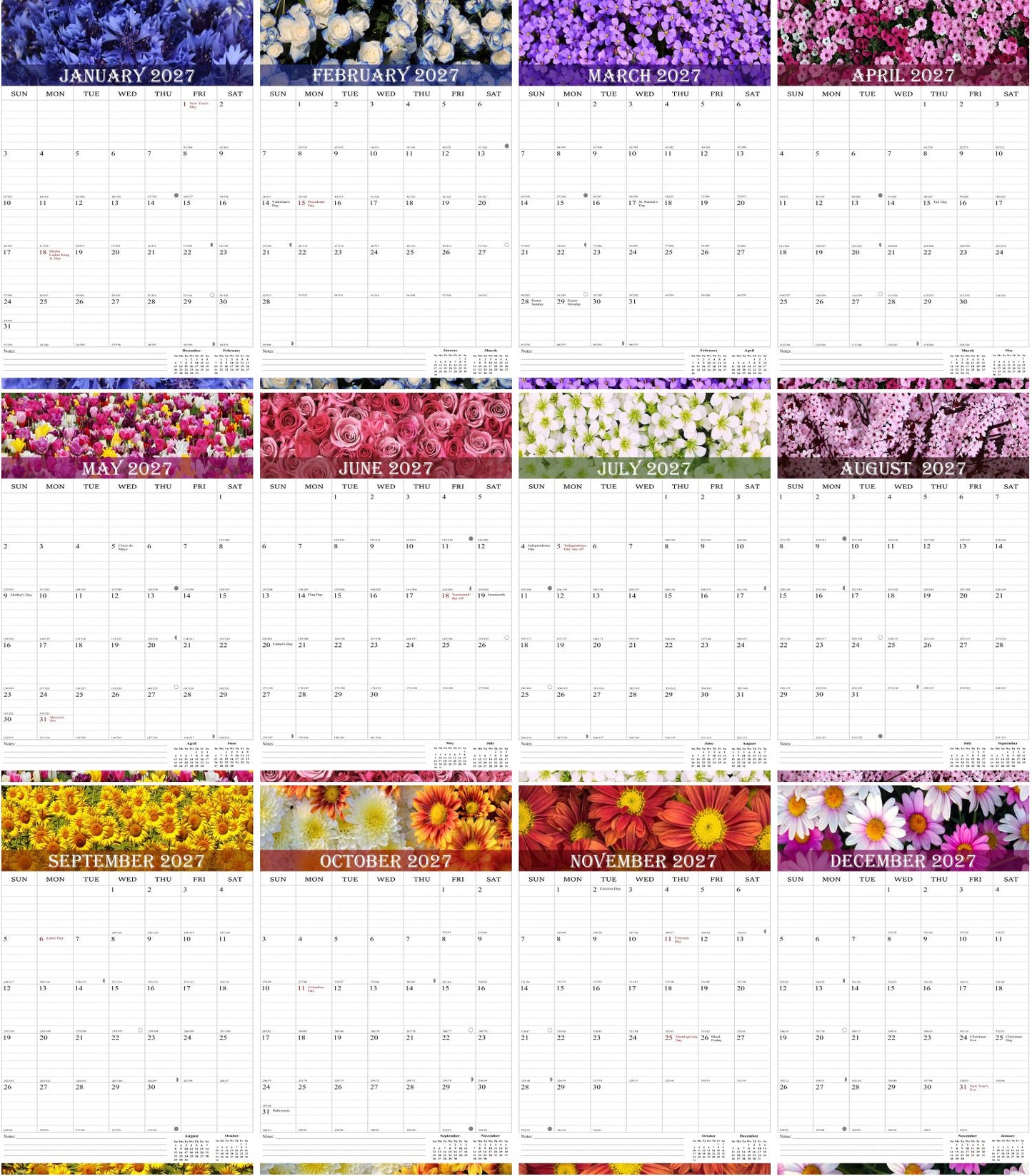 2027 Wall Calendar Spiral-Bound Twin-Wire Binding - 12 Months  04