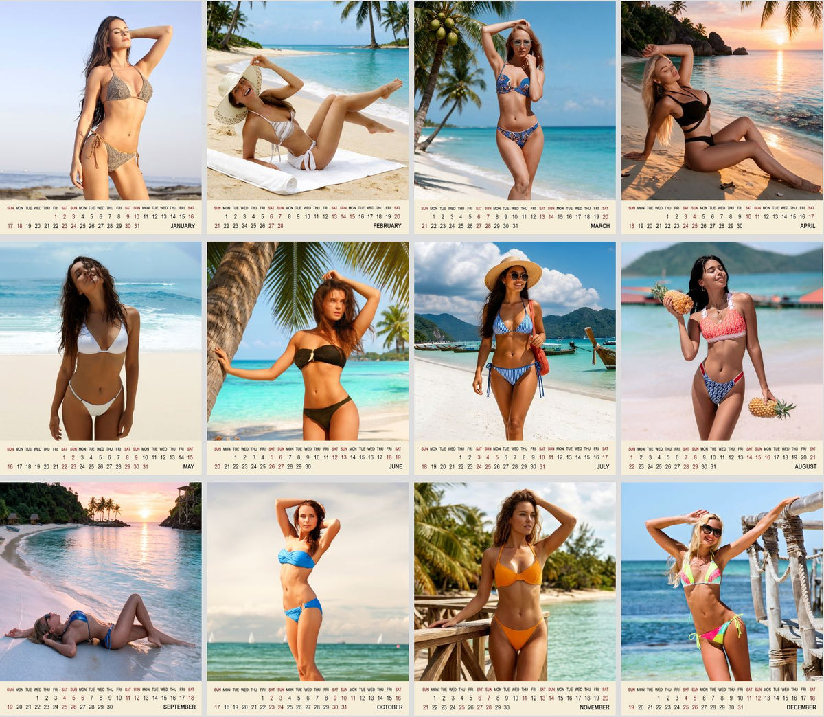 2027-12 Months Desk Calendar Desktop Planner with To-Do List (Babes Bikini)