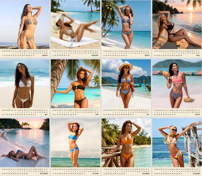 2027-12 Months Desk Calendar Desktop Planner with To-Do List (Babes Bikini)