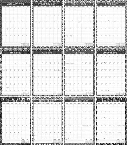 2027 Wall Calendar Spiral-Bound Twin-Wire Binding - 12 Months  014 B&W