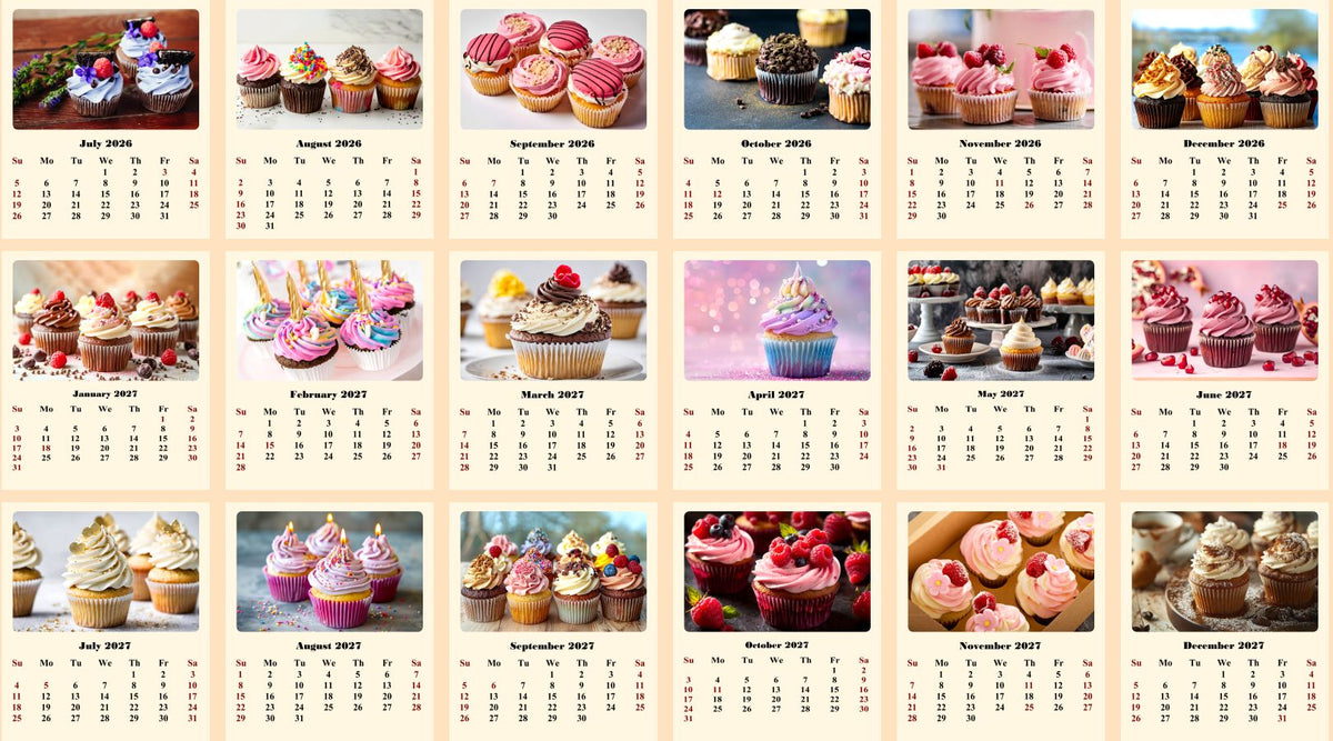 2026-2027 CD-Style Desk Calendar 18 Months Calendar (Cupcakes)