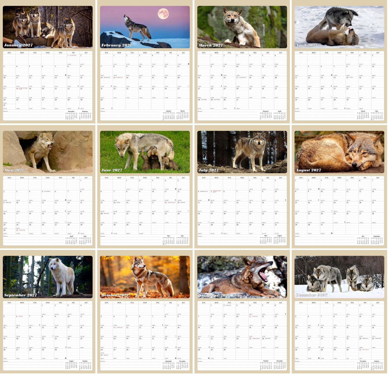 2027 Calendar Magnetic Peel & Stick 12 Months 8.5" x 11" Woolfs
