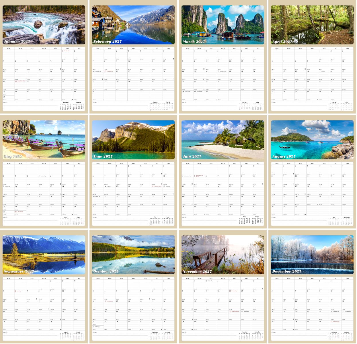 2027 Calendar Magnetic Peel & Stick 12 Months 8.5" x 11" Outdoor