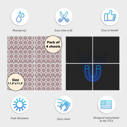 Dishwasher Magnet Cover - Reusable Magnetic Tiles Decal - Pack of 4 Tiles - V065