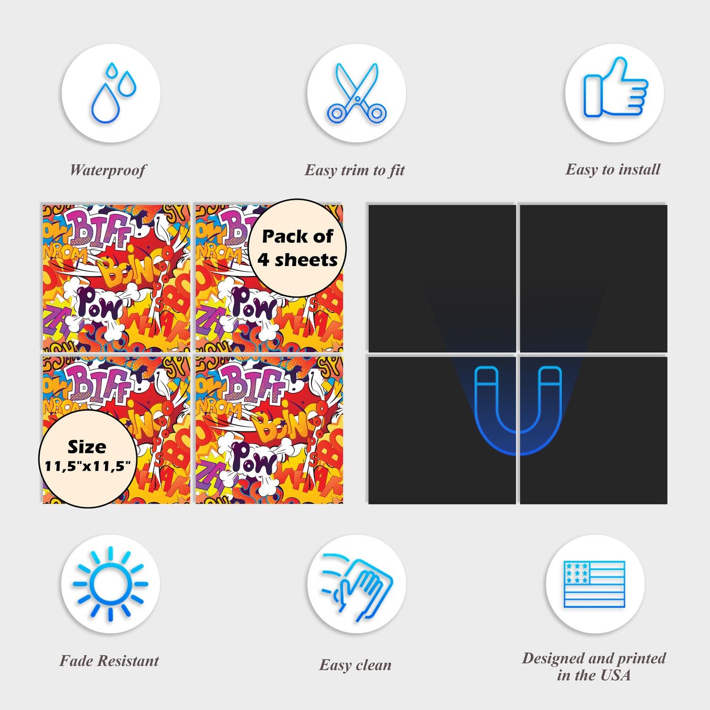 Dishwasher Magnet Cover - Reusable Magnetic Tiles Decal - Pack of 4 Tiles - V061