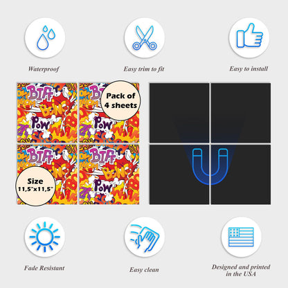 Dishwasher Magnet Cover - Reusable Magnetic Tiles Decal - Pack of 4 Tiles - V061