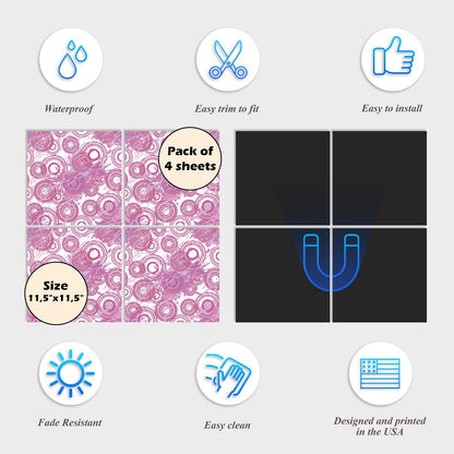 Dishwasher Magnet Cover - Reusable Magnetic Tiles Decal - Pack of 4 Tiles - V023