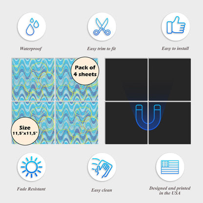 Dishwasher Magnet Cover - Reusable Magnetic Tiles Decal - Pack of 4 Tiles - V055