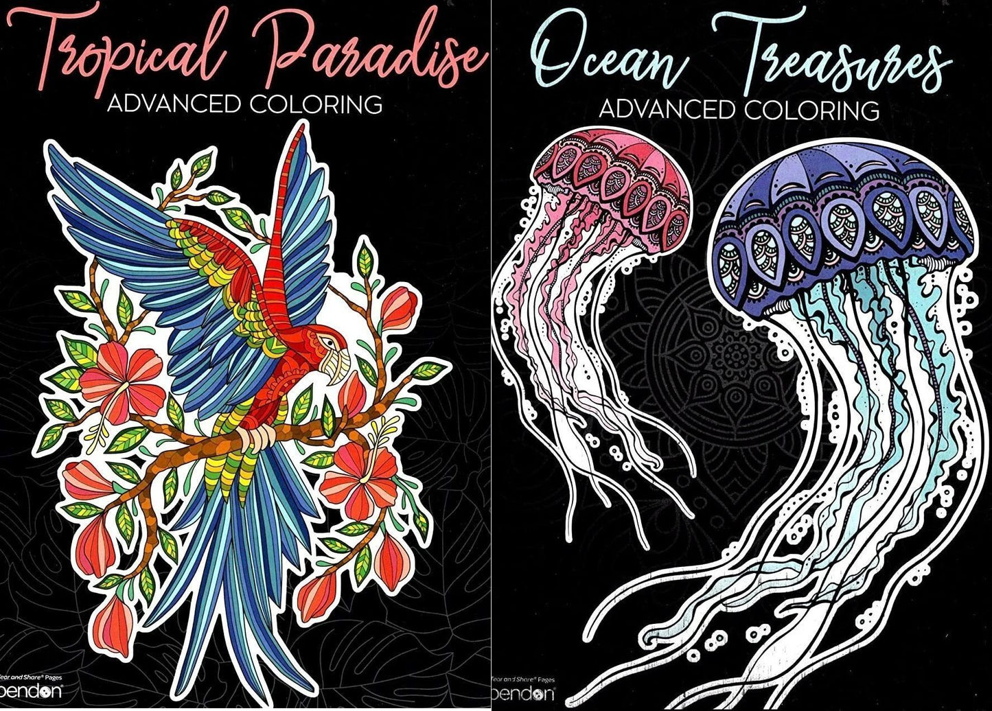 Ocean Treasures & Tropical Paradise - Adult Coloring Book (Set of 2)