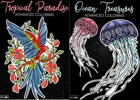 Ocean Treasures & Tropical Paradise - Adult Coloring Book (Set of 2)