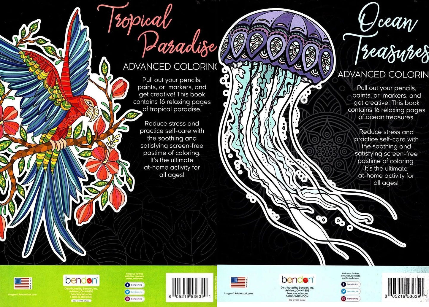 Ocean Treasures & Tropical Paradise - Adult Coloring Book (Set of 2)