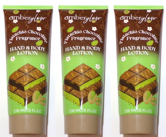 Amber Glow Pistachio Chocolate Fragrance Hand & Body Lotion, 8 FL OZ (3-Pack)