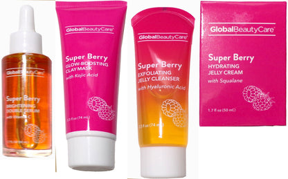 Global Beauty Care Super Berry Cleanser, Clay Mask, Serum, Jelly Cream Set of 4