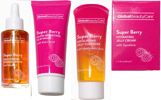 Global Beauty Care Super Berry Cleanser, Clay Mask, Serum, Jelly Cream Set of 4