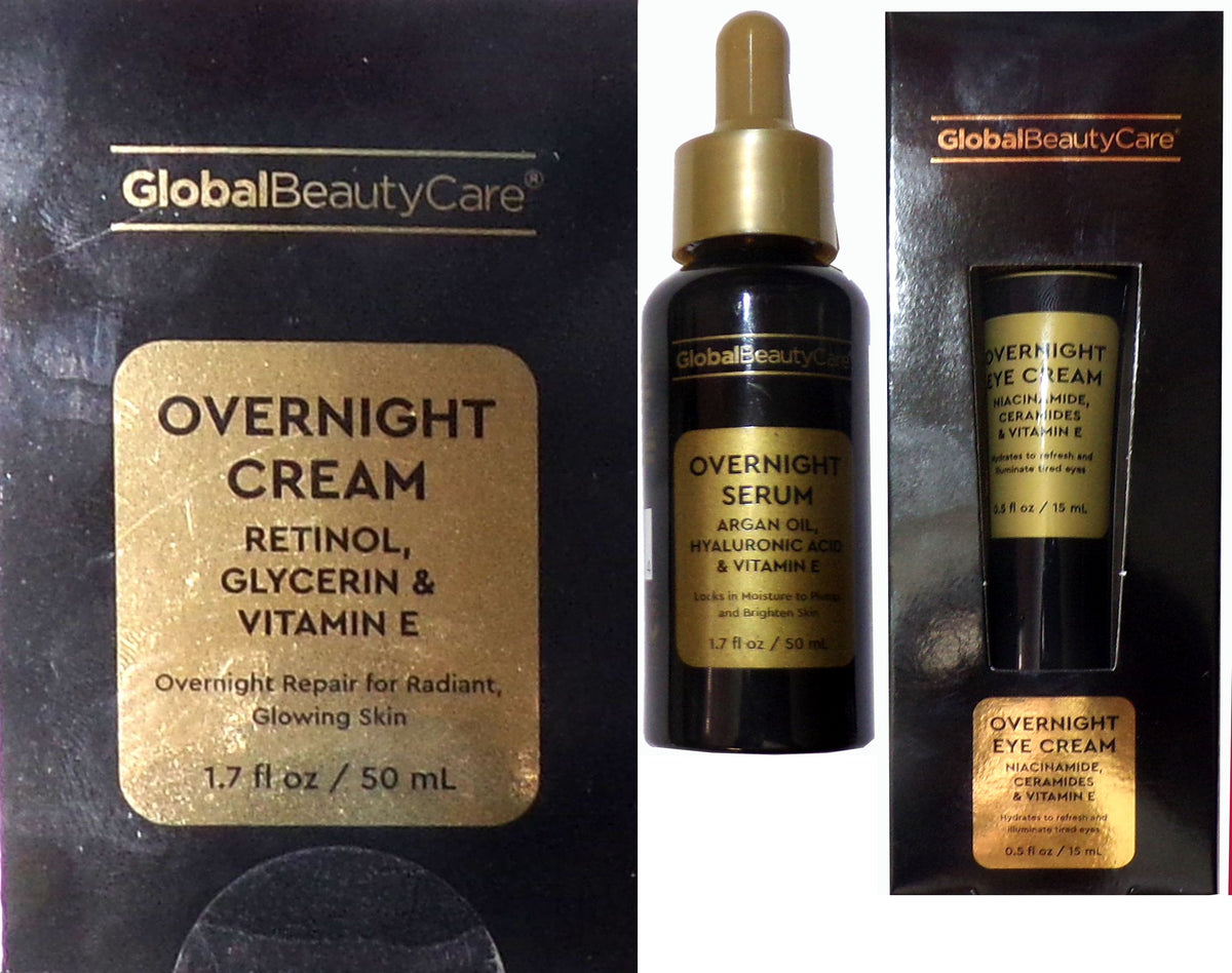 Global Beauty Care Complete Overnight Routine Kit - Cream Face, Cream Eye, Serum