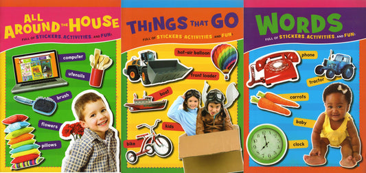 Sticker Activity Book - All Around-House, Things That Go, Words (Set of 3 Books)