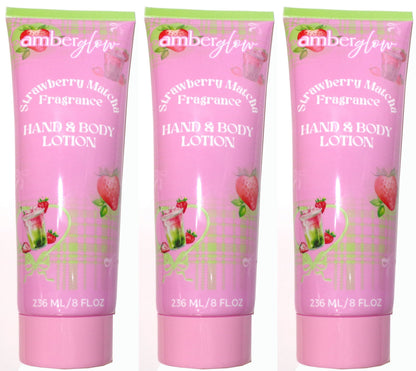 Amber Glow Strawberry Matcha Fragrance Hand & Body Lotion, 8 FL OZ (3-Pack)