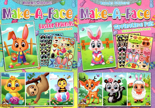 Make-A-Face - Easter Friends & Springtime Pals - Stickers Includes - Sticker Activity Book Set