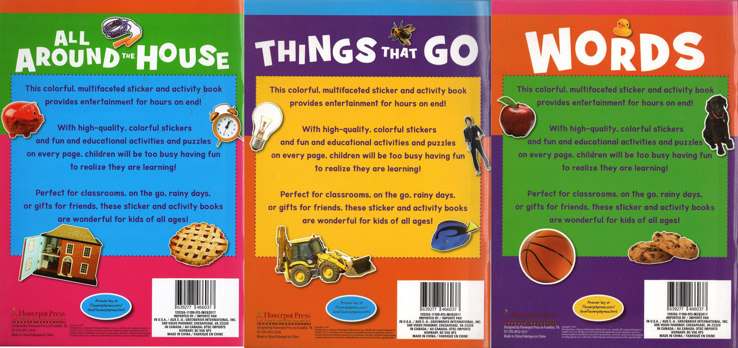 Sticker Activity Book - All Around-House, Things That Go, Words (Set of 3 Books)