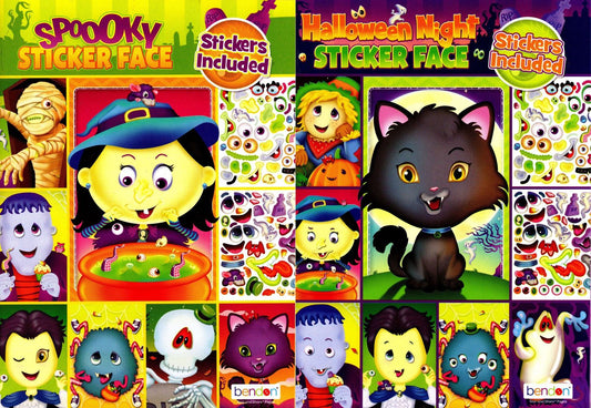 Spooky & Halloween Night Sticker Face Activity 2-Book Bundle
