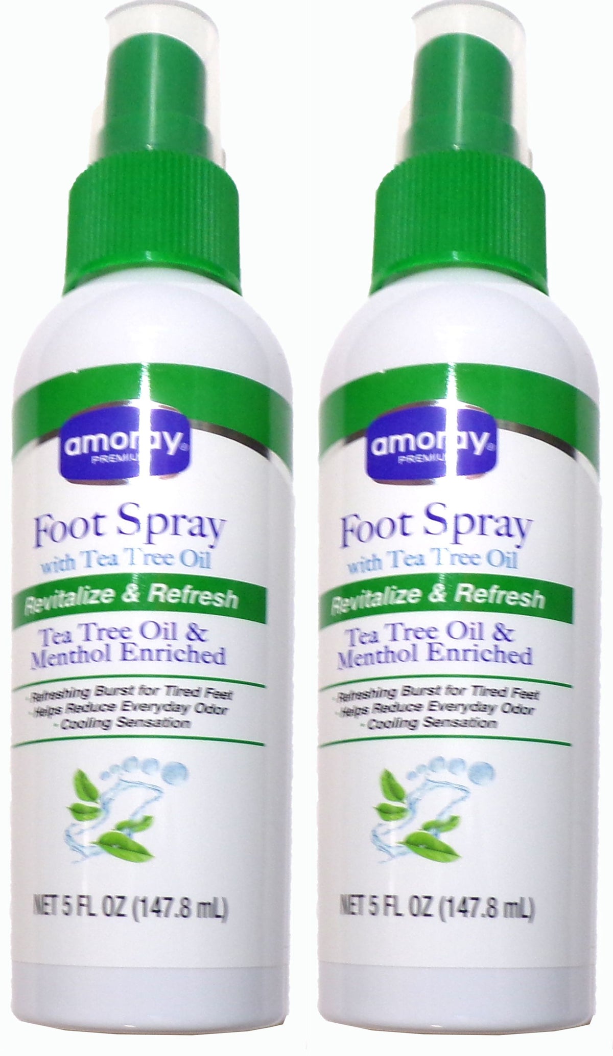 Amoray Premium Foot Spray with Tea Tree Oil & Menthol, 5 FL OZ (2-Pack)