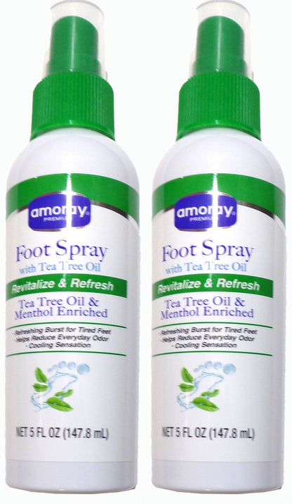 Amoray Premium Foot Spray with Tea Tree Oil & Menthol, 5 FL OZ (2-Pack)