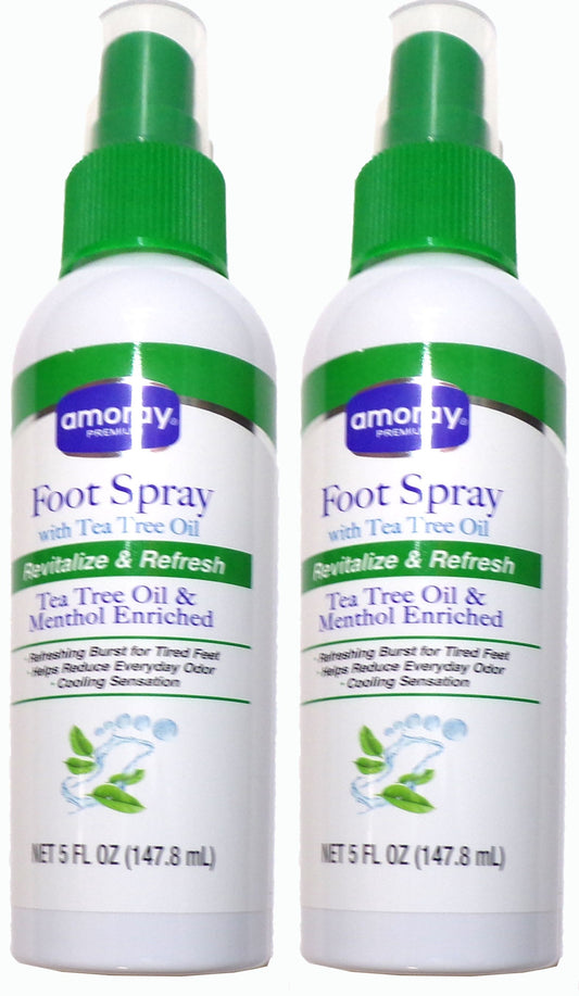 Amoray Premium Foot Spray with Tea Tree Oil & Menthol, 5 FL OZ (2-Pack)
