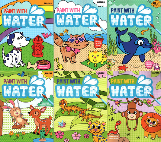 Paint with Water - Sea Life, Kittens, Jungle, Forest, Safari, Puppies Books (Set of 6 Books)