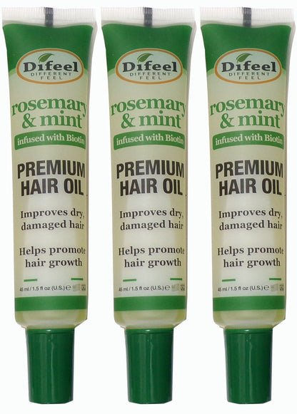 Difeel Rosemary & Mint Premium Hair Oil Infused with Biotin 3-Pack, 4.5 fl. oz.