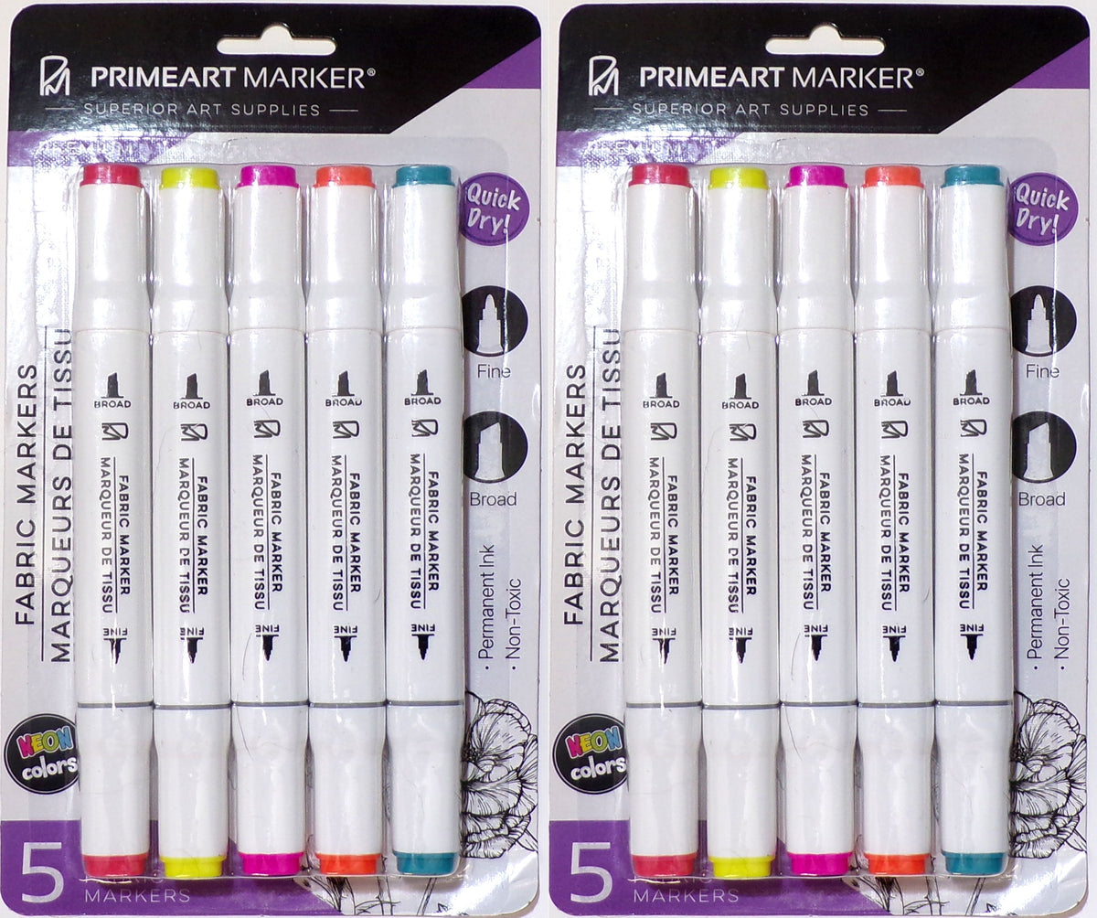 PRIMEART MARKER Premium Neon Fabric Markers 2-Pack, 10 Count - Neon Colors