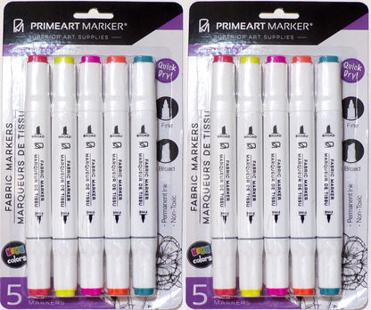 PRIMEART MARKER Premium Neon Fabric Markers 2-Pack, 10 Count - Neon Colors