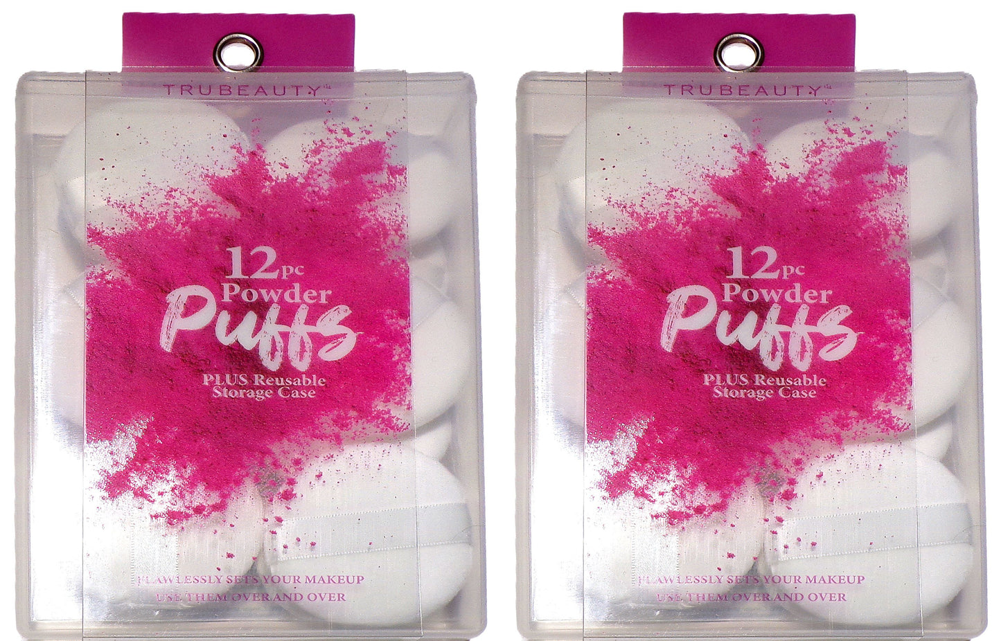 TruBeauty 12 Makeup POWDER PUFFS Round White in Reusable (Set of 2)
