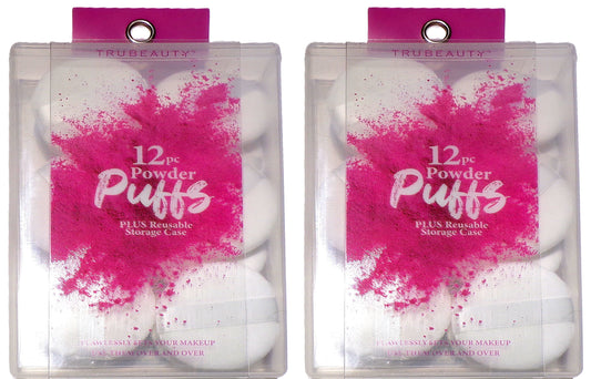 TruBeauty 12 Makeup POWDER PUFFS Round White in Reusable (Set of 2)
