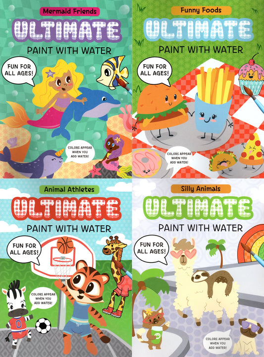 A Paint with Water - Mermaid Friends, Funny Foods, Animal Athletes and Silly Animals - Just Add Water (Set of 4 Books)