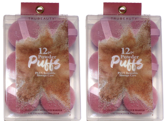 TruBeauty Makeup Powder Puffs 12 Pc Mauve For Face Plus Reusable (Set of 2)