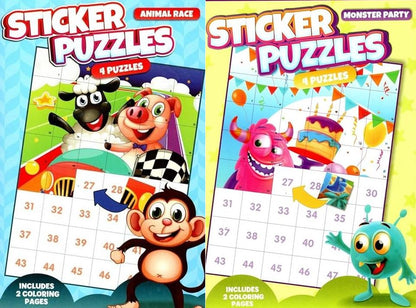 Activity Books for Kids: Sticker Puzzles - Animal Race, and Monster Party