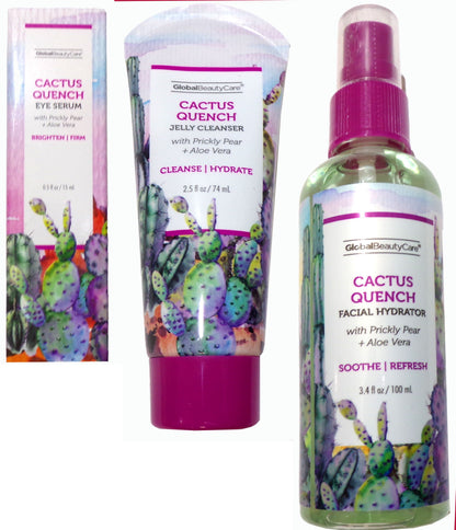 Cactus Quench 3-Piece Skincare Set: Jelly Cleanser, Eye Serum & Facial Mist